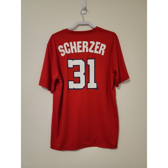 Washington NATS Mens T-Shirt MAX SCHERZER #31 Size XL Red Short Sleeve Baseball - Picture 2 of 7